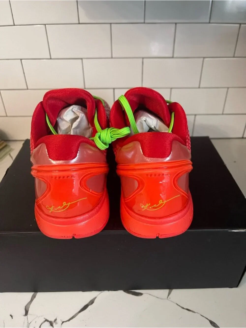 Red Kobe 6 Bright Green Laces Athletic Shoes